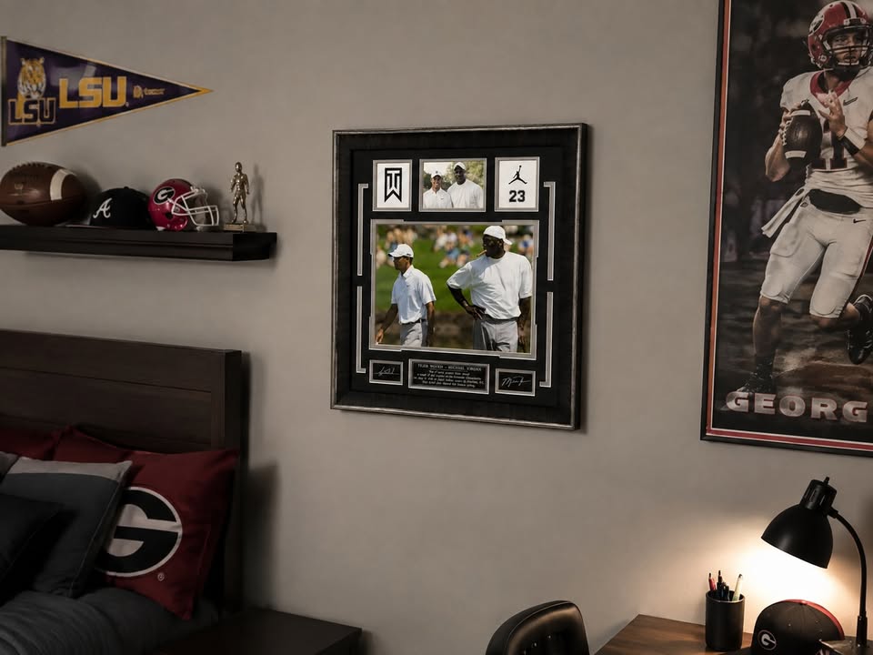 Tiger Woods & Michael Jordan Framed Golf Memorabilia Display – 12x14