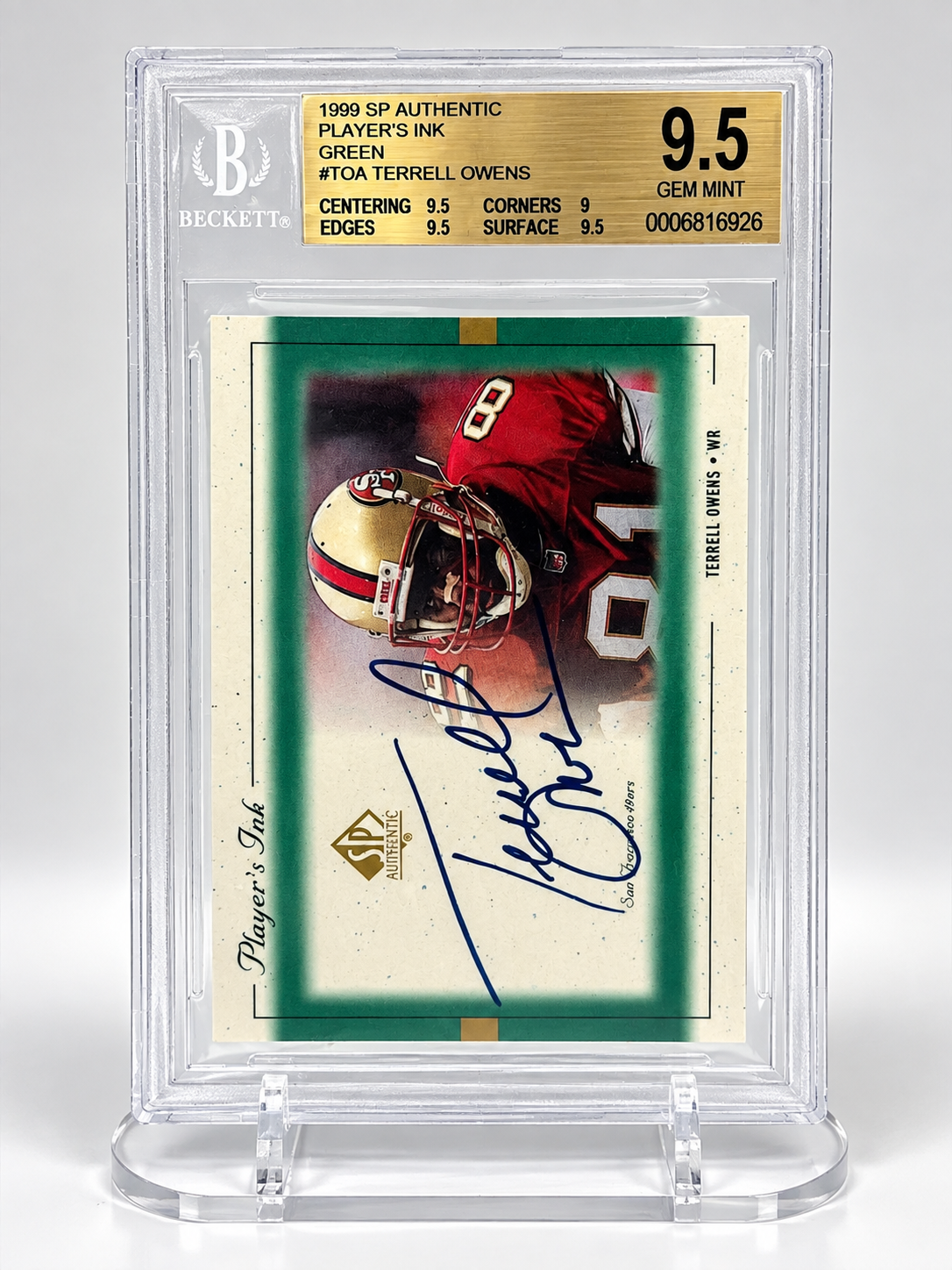 1999 SP Authentic Terrell Owens Player’s Ink Green Auto #TOA BGS 9.5
