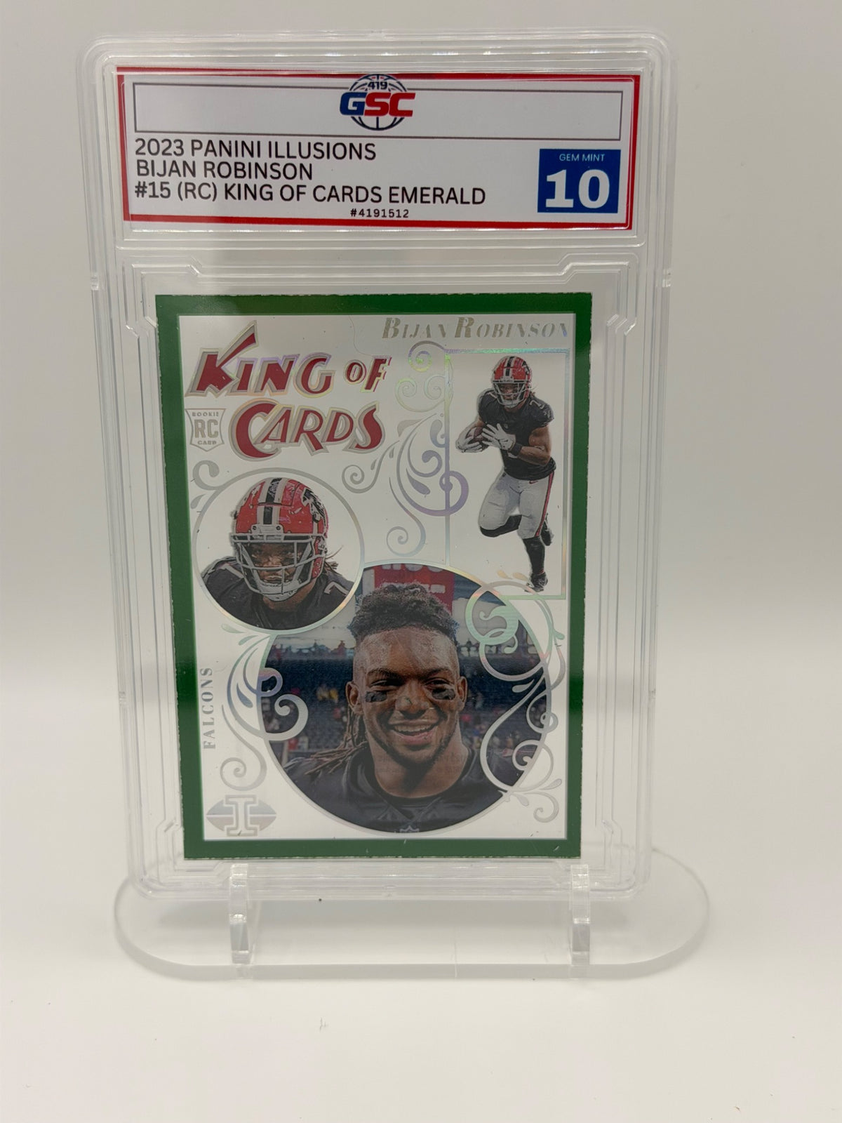 2023 Panini Illusions Bijan Robinson King of Cards Emerald #15 RC GSC 10
