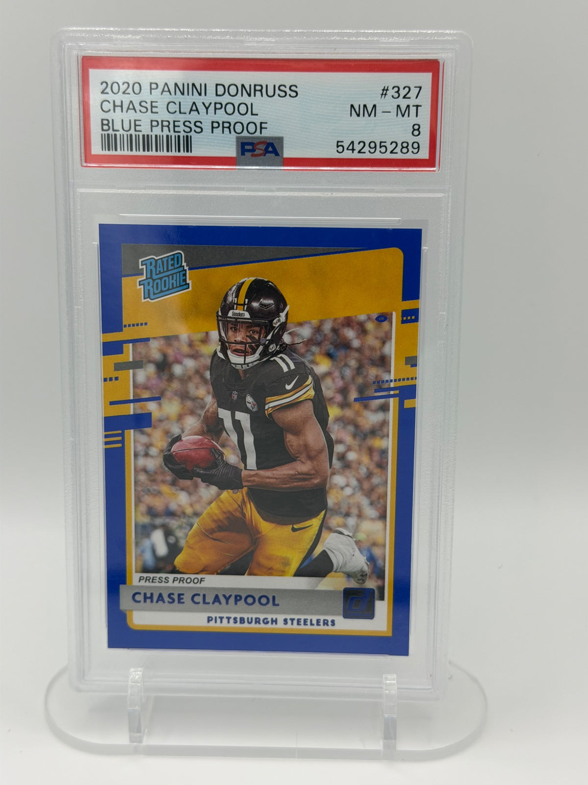 2020 Donruss Chase Claypool Rated Rookie Blue Press Proof #327 PSA 8
