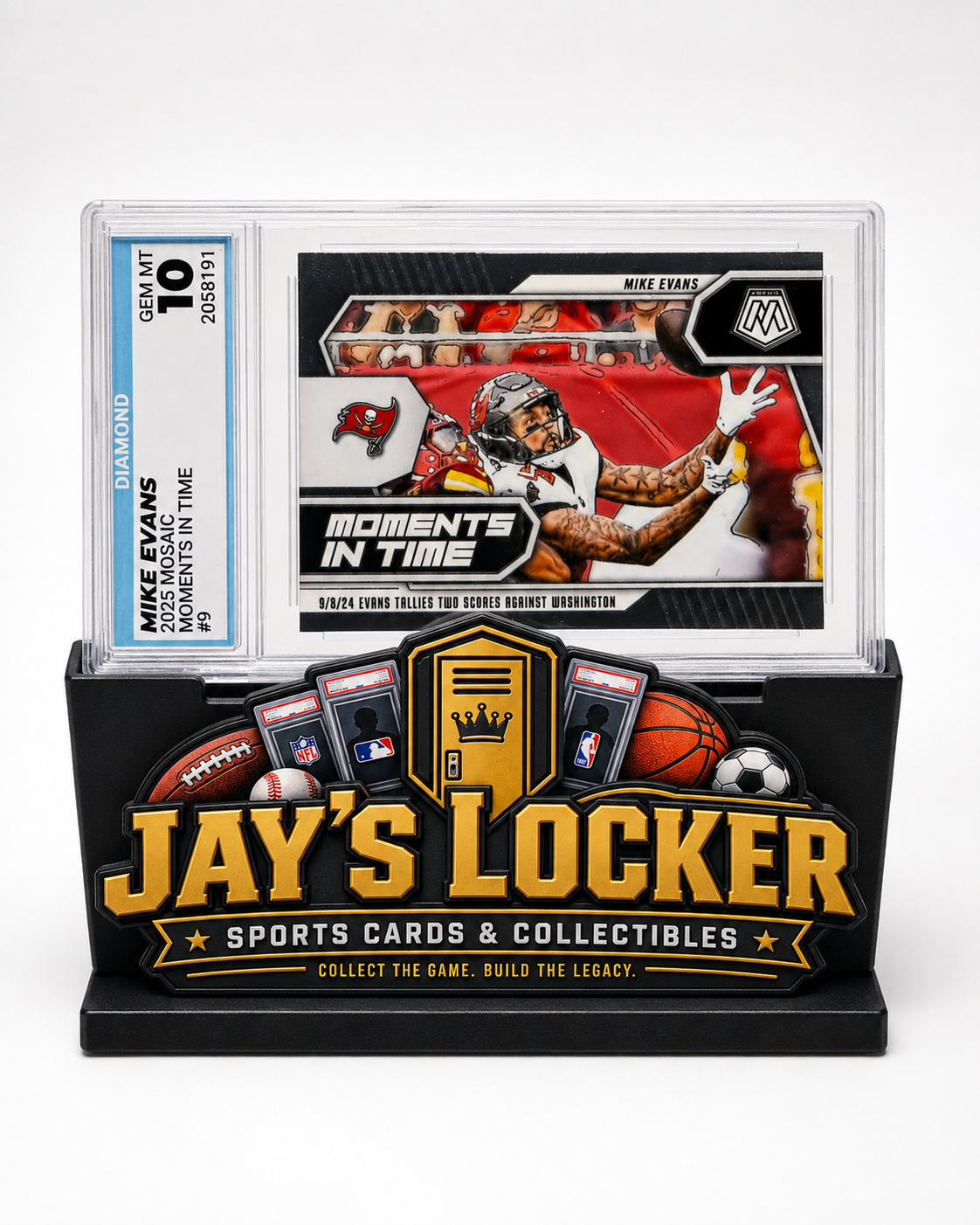 2025 Panini Mosaic Mike Evans #9 Moments in Time Diamond Gem Mint 10