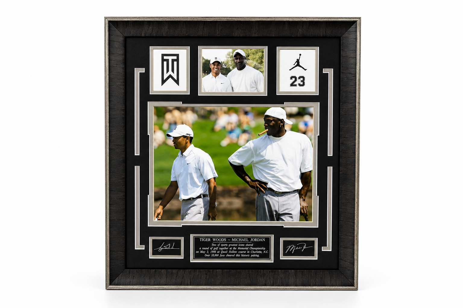 Tiger Woods & Michael Jordan Framed Golf Memorabilia Display – Quail Hollow Tribute