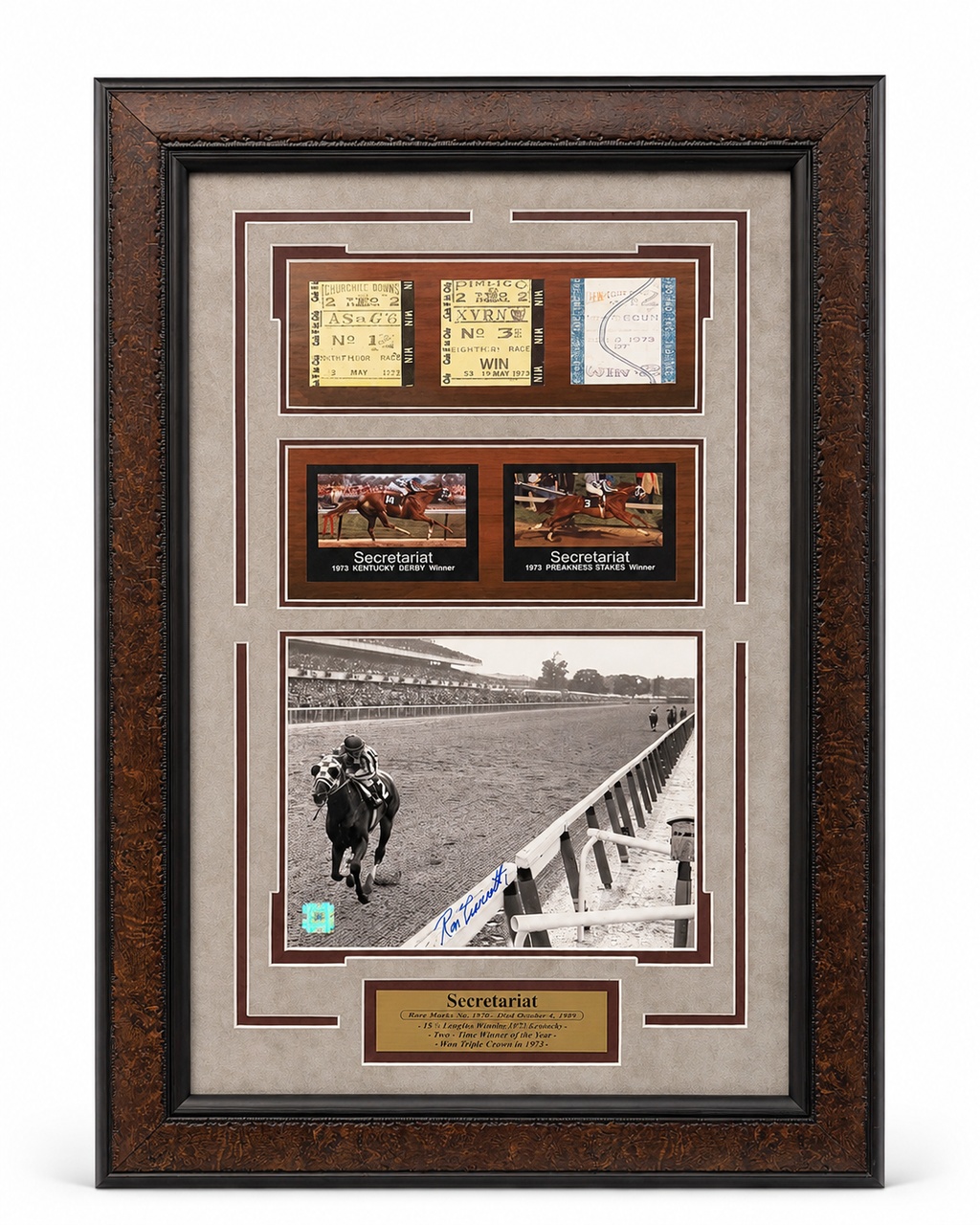 Ron Turcotte Signed Secretariat Triple Crown Framed Memorabilia Display w/ COA