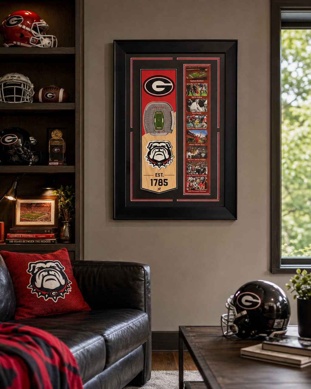 Georgia Bulldogs Football History Framed Memorabilia Display – Sanford Stadium, Vince Dooley, Herschel Walker, Kirby Smart