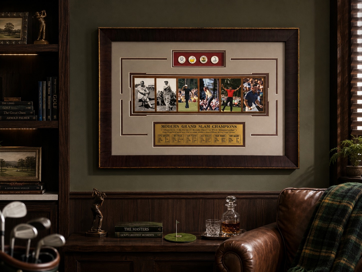 Modern Grand Slam Champions Framed Golf Memorabilia – Tiger Woods, Jack Nicklaus, Ben Hogan, Gary Player, Gene Sarazen & Rory McIlroy
