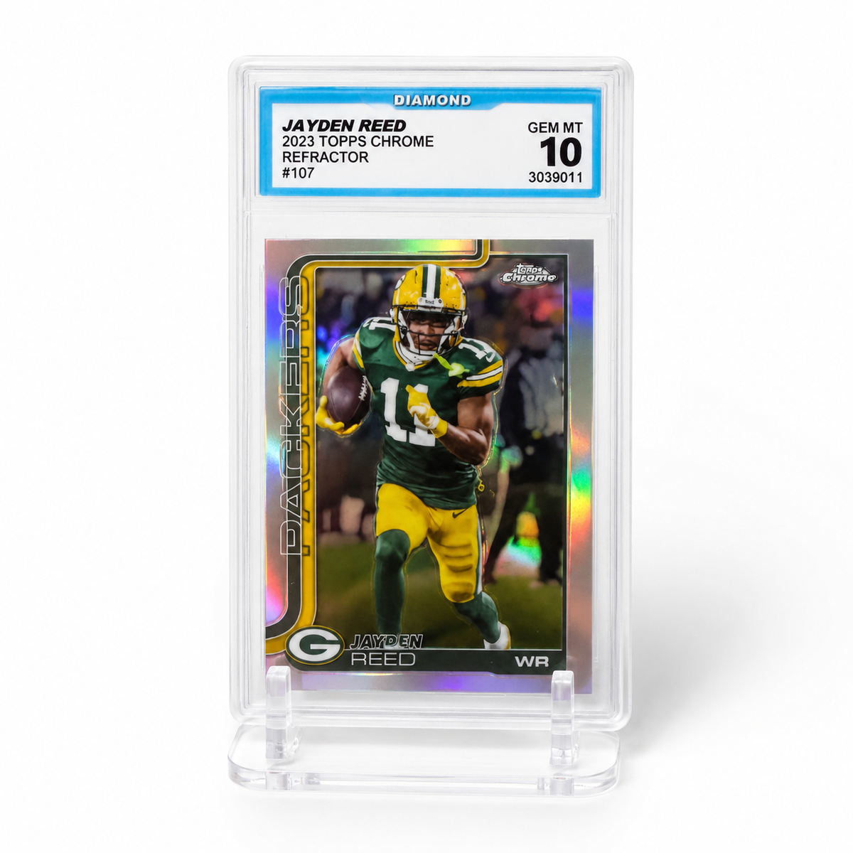 2025 Topps Chrome Jayden Reed Refractor #107 Diamond 10 Green Bay Packers