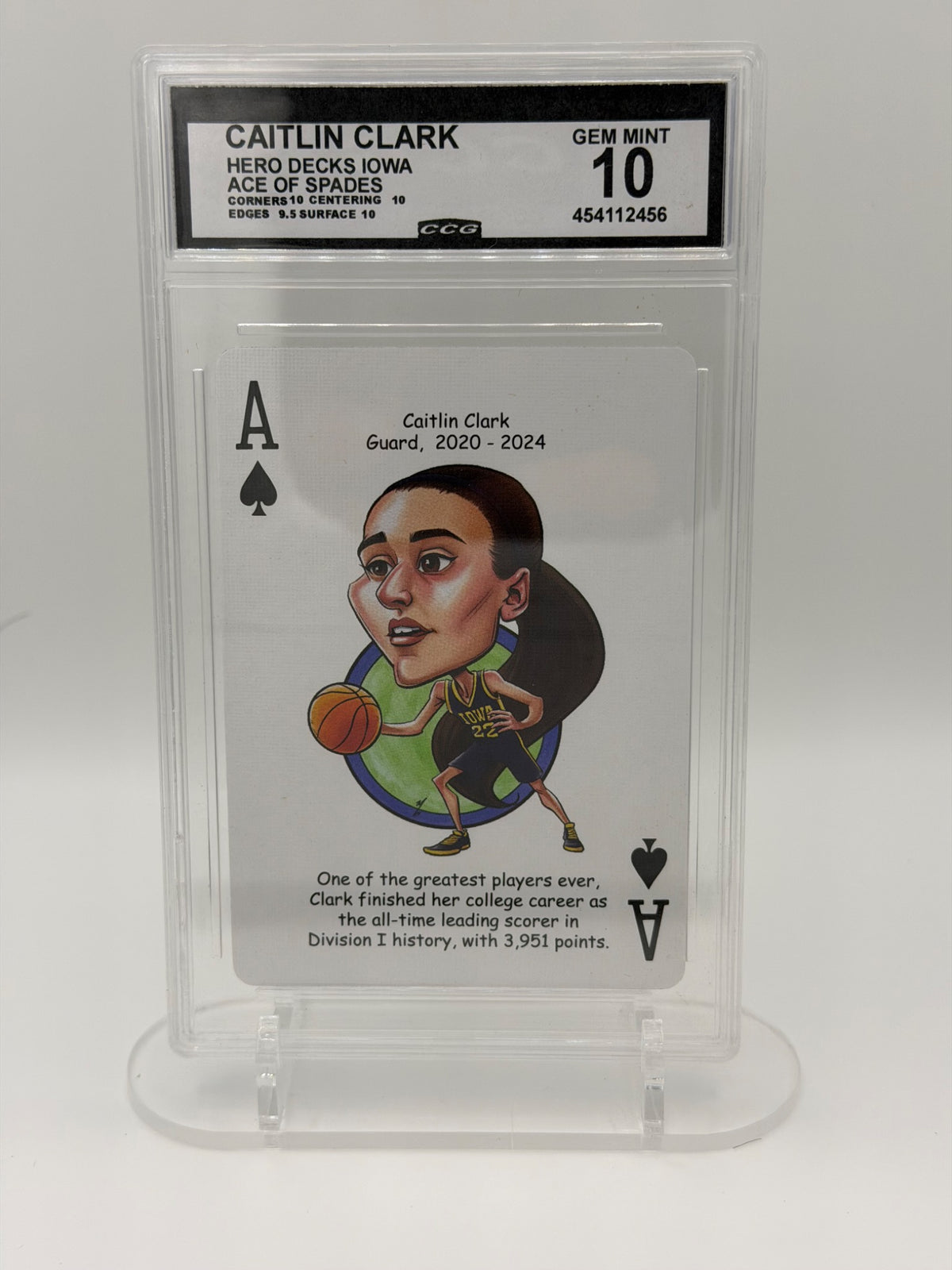 Caitlin Clark Hero Decks Iowa Ace of Spades CCG Gem Mint 10