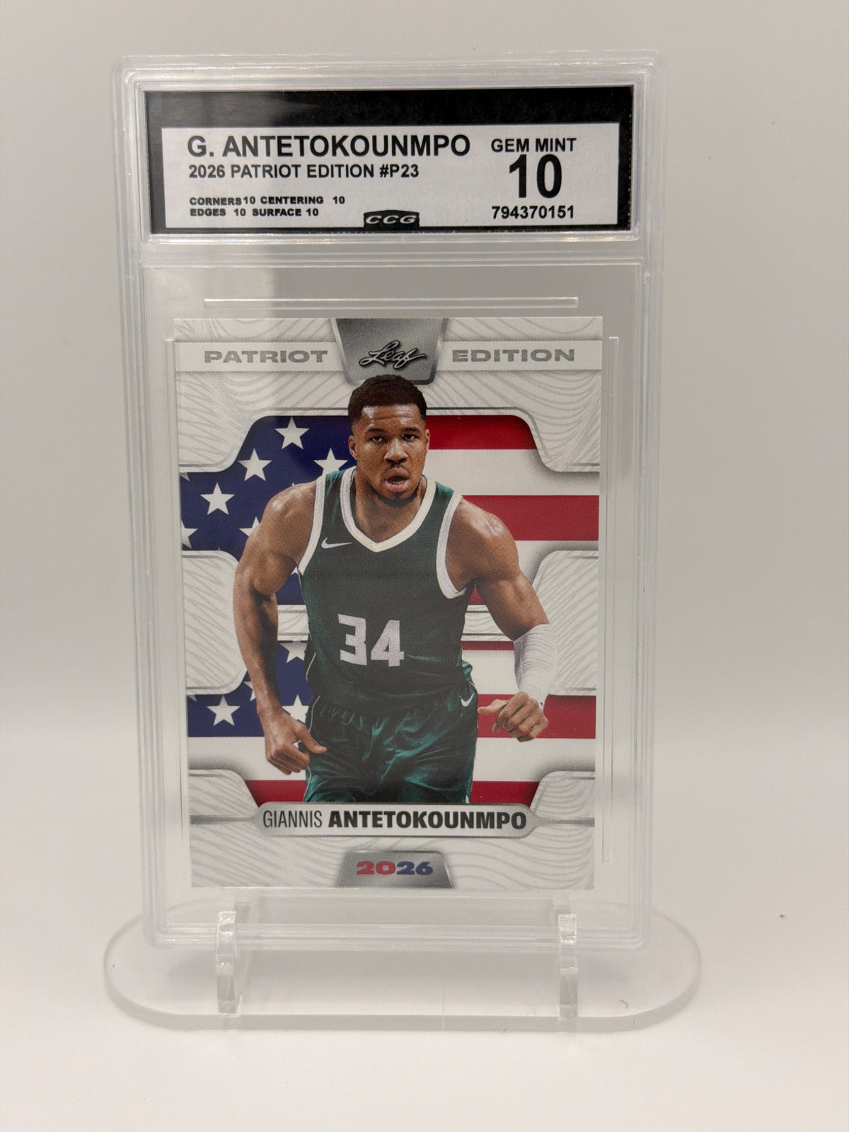 2026 Leaf Patriot Edition Giannis Antetokounmpo #P23 CCG Gem Mint 10