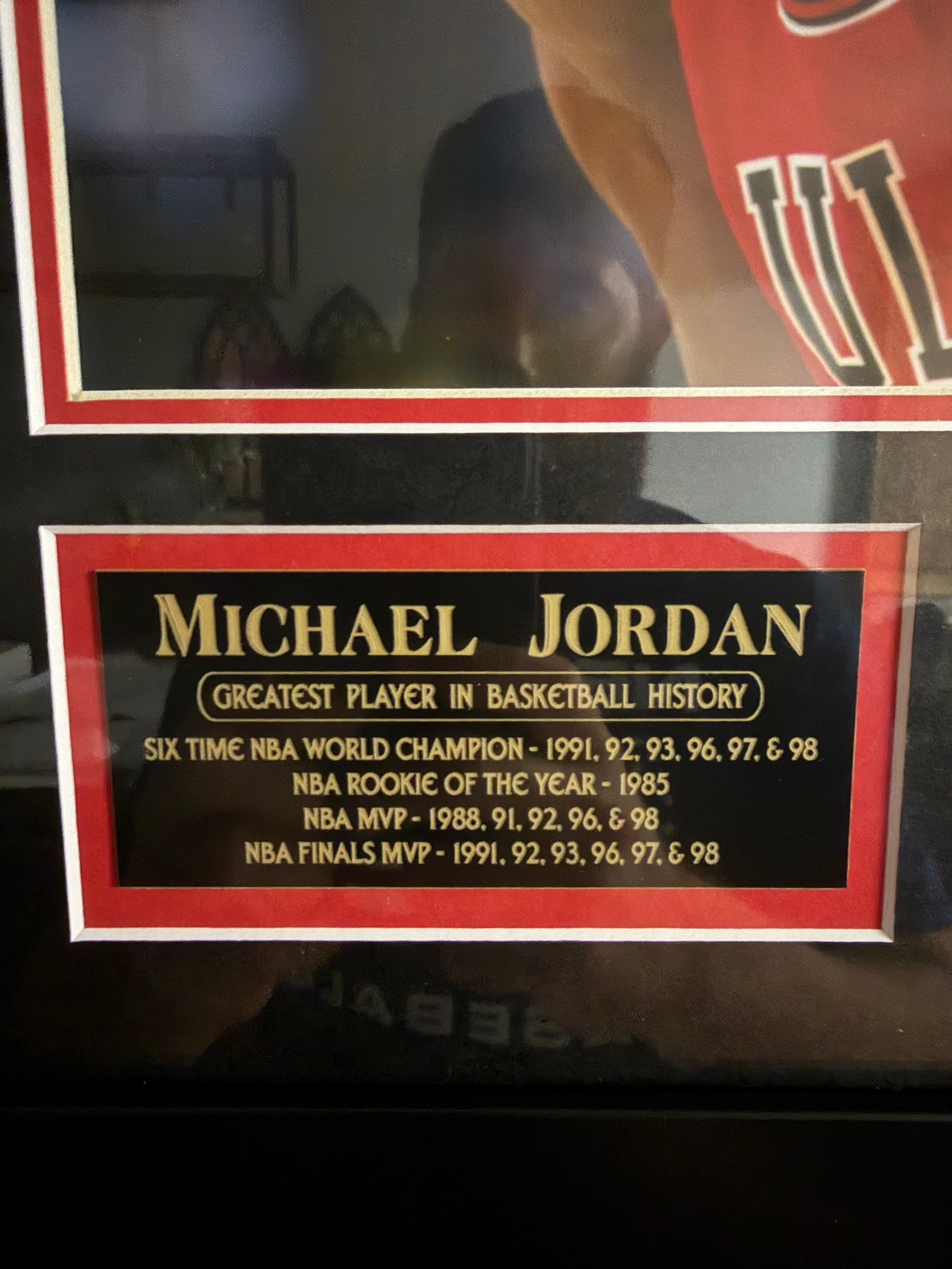 Framed Basketball Legend Shoe History & Chicago Bulls Floor Memorabilia Display