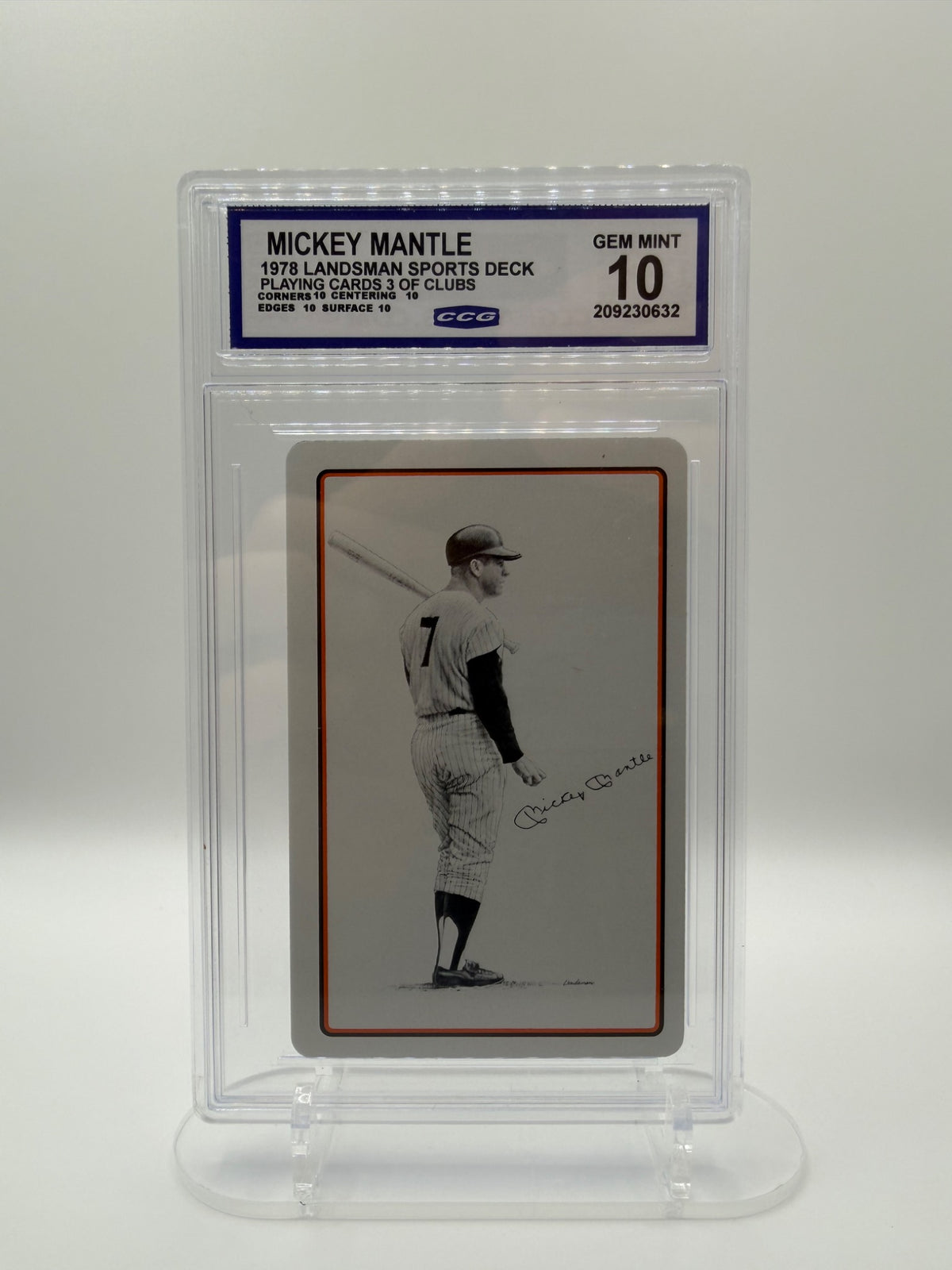 1978 Landsman Sports Deck Mickey Mantle 3 of Clubs CCG Gem Mint 10 Yankees