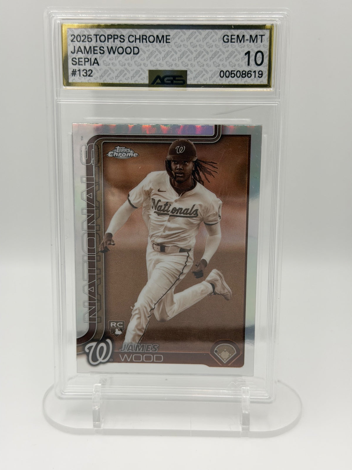 2025 Topps Chrome James Wood #132 Sepia Refractor Rookie RC AGS Gem Mint 10