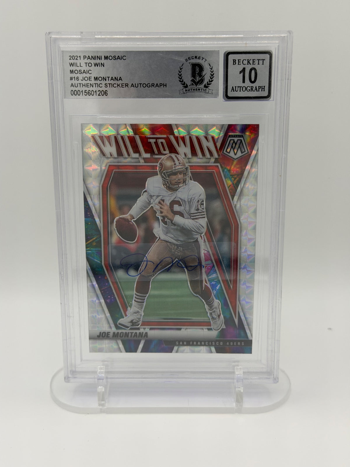 2021 Panini Mosaic Joe Montana Will to Win #16 Autograph Beckett Auto 10